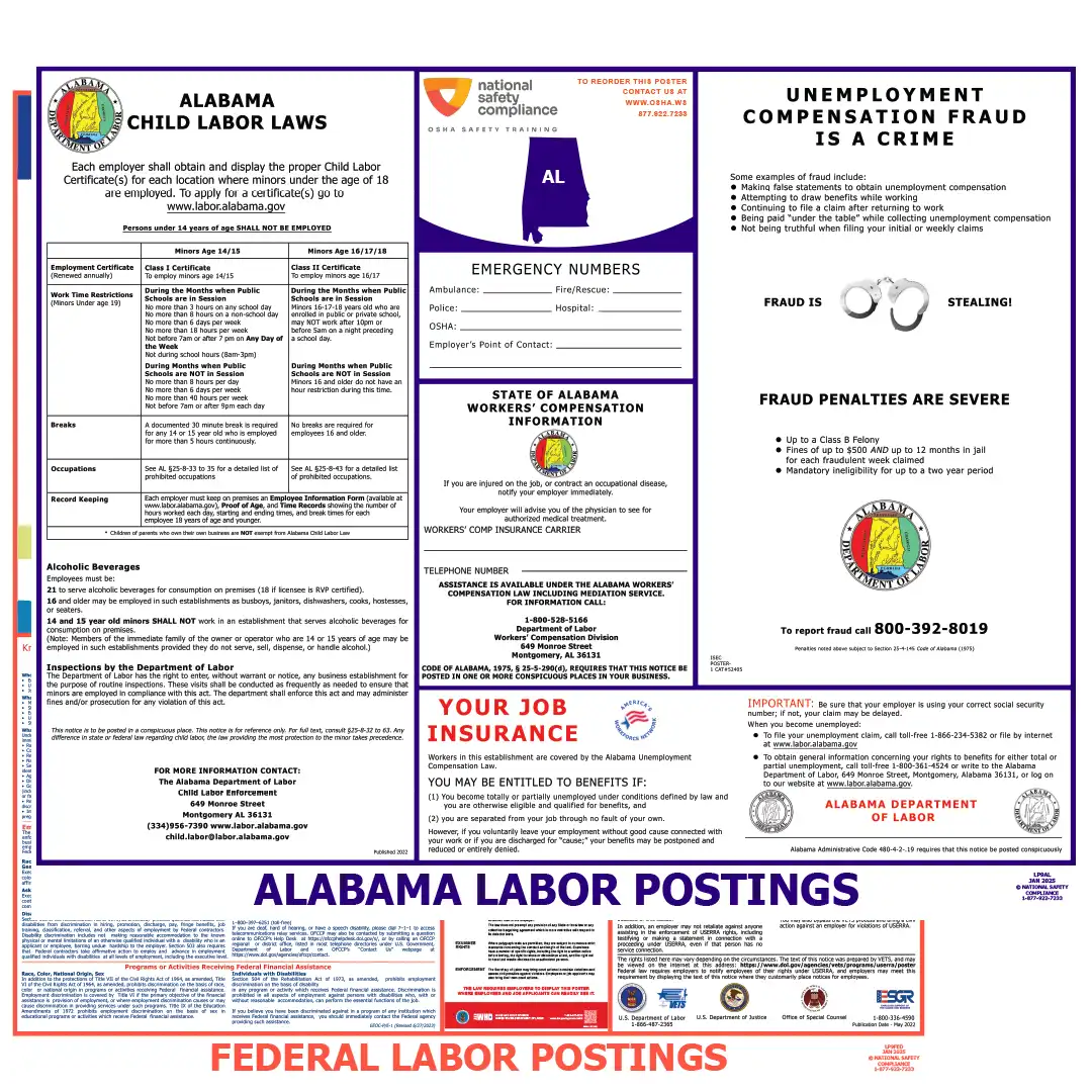 Alabama state and federal labor law posters, English