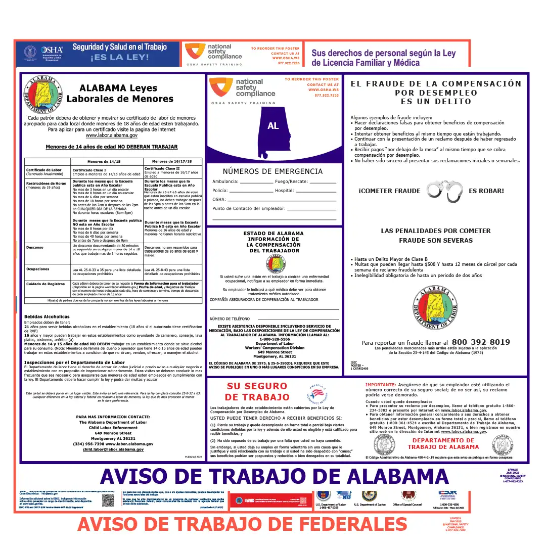 Alabama state and federal labor law posters in Spanish