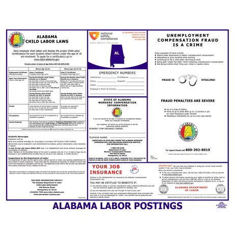 Alabama state labor law poster, 24 × 20 in