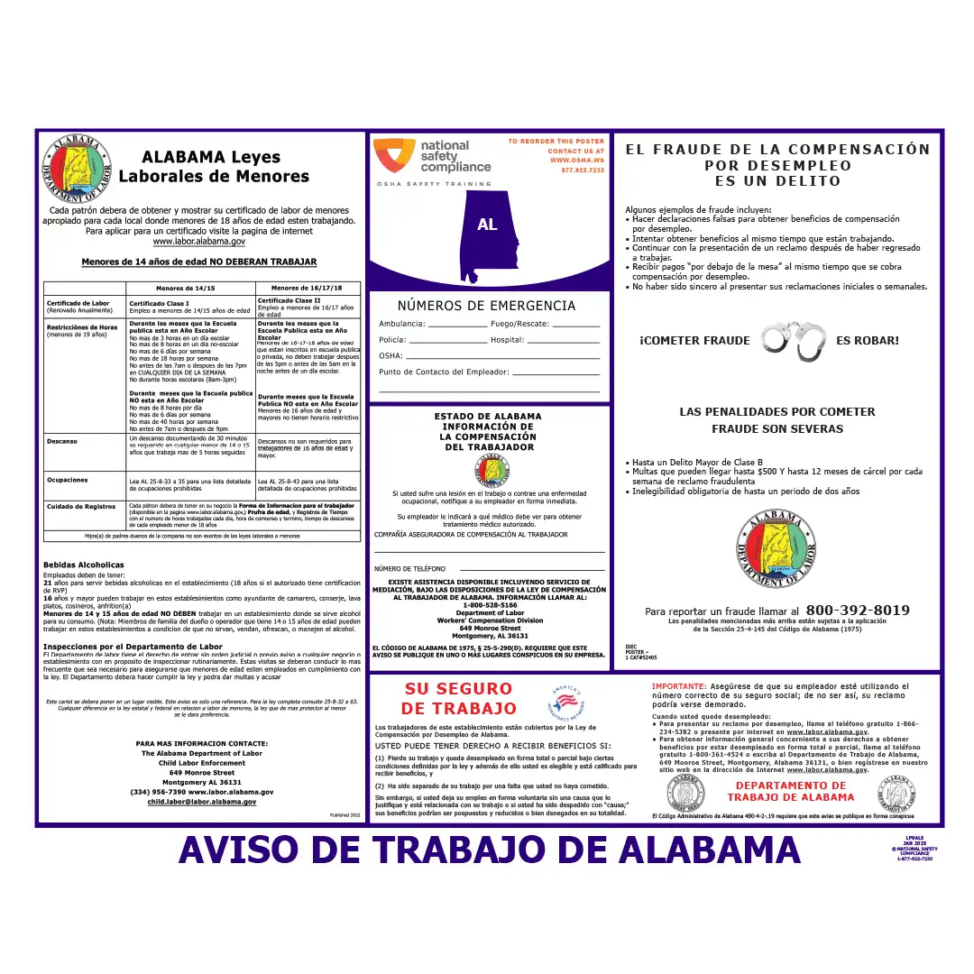Alabama state labor law poster in Spanish
