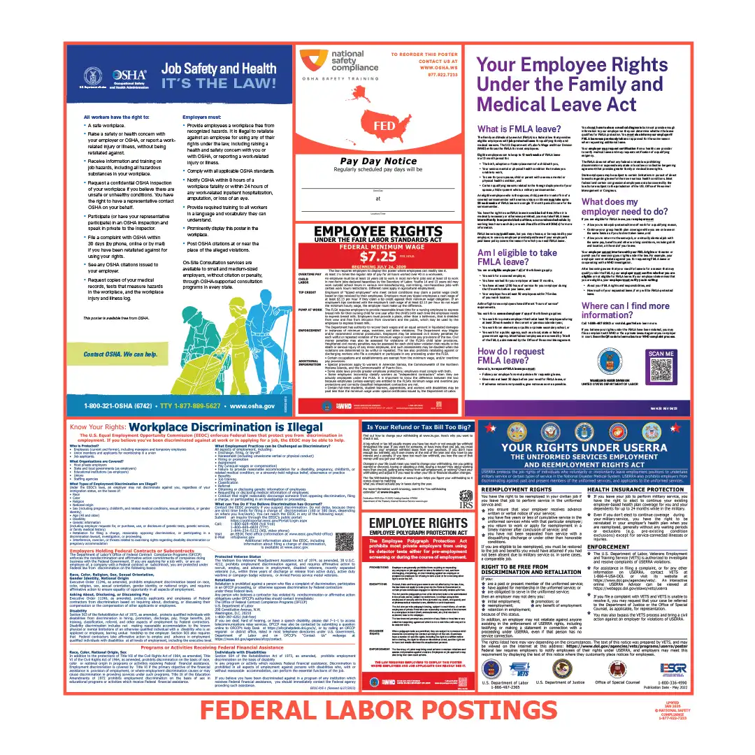 Federal labor law poster, 24 × 26 in, English