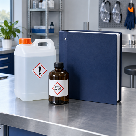 Chemical containers and a safety data binder